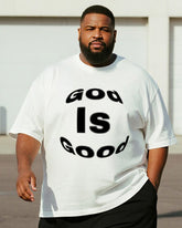 Big & Tall Men's Black And White God Is Good Deformed Letter Printed Round Neck Short Sleeve T-shirt Shorts Suit